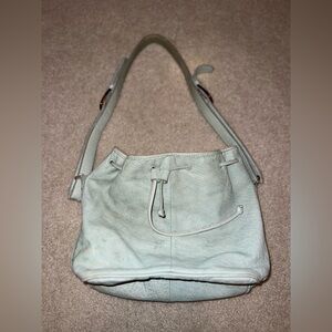 Anthropologie Leather Teal Slouch Bag with Plaid Lining